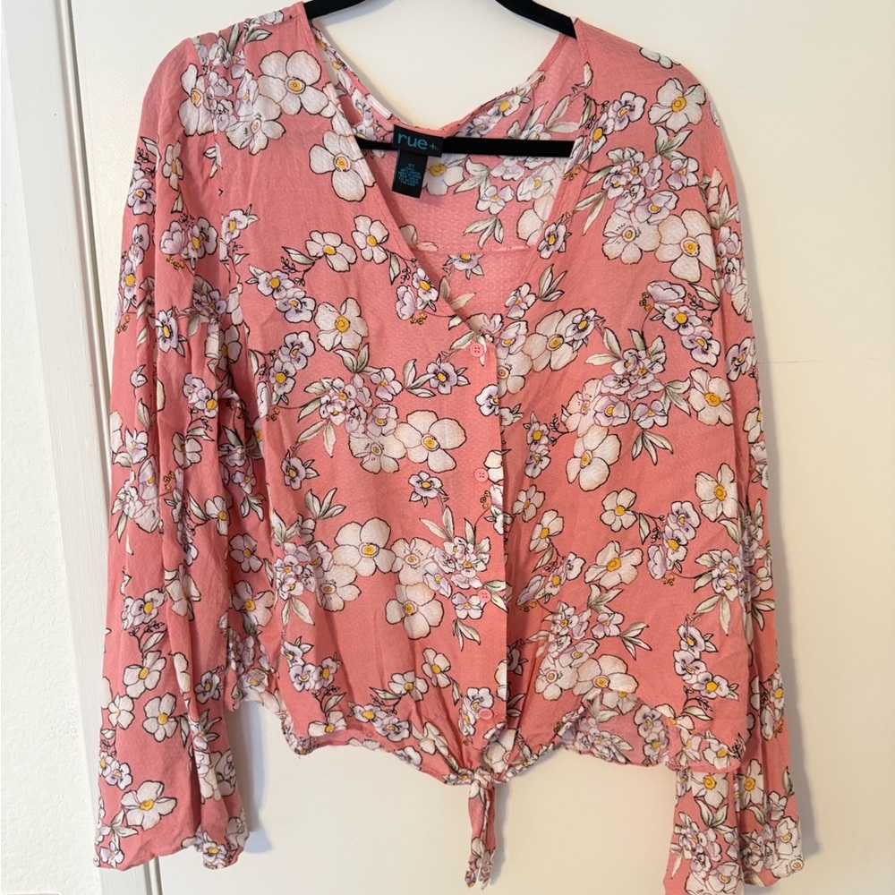 Pink Floral V-Neck Women's Top